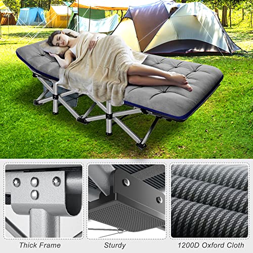ABORON Folding Camping Cot with Mat for Adults, Heavy Duty Outdoor Bed with Carry Bag C211720