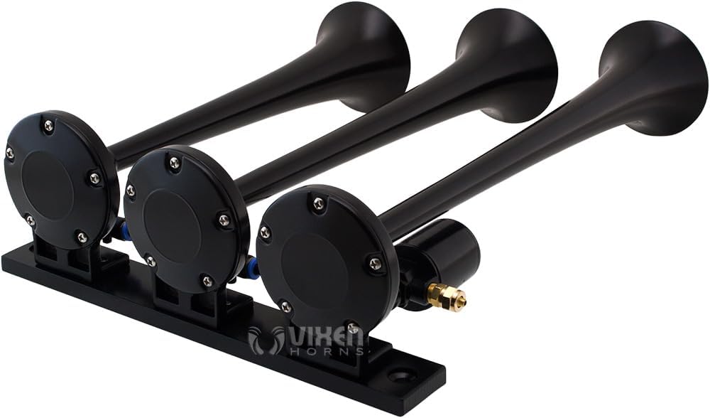 Vixen Horns Train Horn Kit for Trucks, Cars & Semi – 150psi Compressor, 1.5 Gal Tank, 3 Trumpets U506102