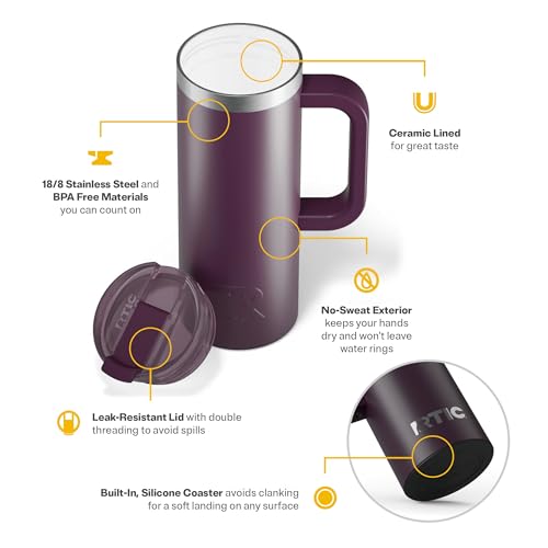 RTIC 20oz Road Trip Travel Mug with Lid and Handle, Insulated Stainless Steel P393441