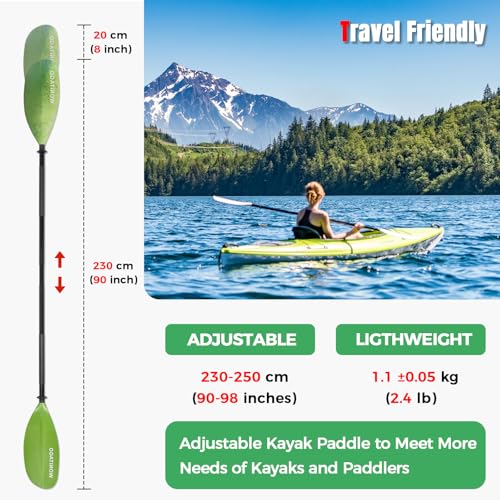 Kayak Paddles with Alloy Shaft and PP Blade, Adjustable 230-250 cm E1062