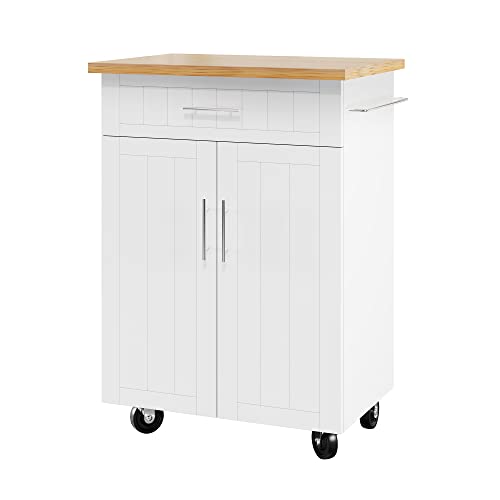 Shintenchi Kitchen Island Cart with Storage on Wheels, White V99091