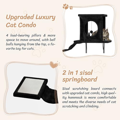 NUNU LAB Wall Mounted Cat Furniture, 7 Pcs Cat Wall Shelves with House, Gray T582052