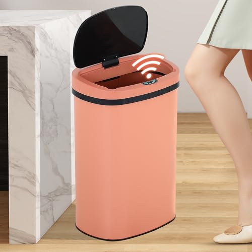 BLKMTY 13-Gallon Kitchen Trash Can 50L Stainless Steel Garbage Can Tall Automatic Trash Bin Touchfree Trash Cans Motion Sensor Garbage Bin Metal Waste Bin with Lid for Office Bathroom, Black