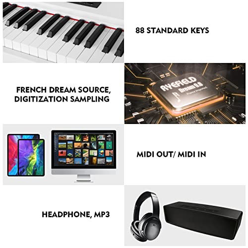 MUSTAR MDP-1200 Digital Piano 88 Key Weighted Hammer Action Keyboard with Stand, Pedal, Case, Black H320