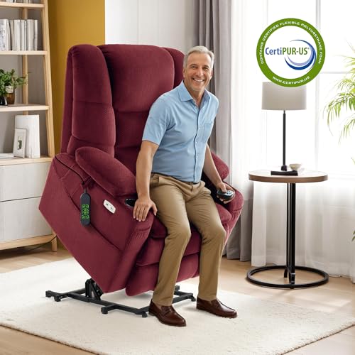MCombo Large Triple Motor Power Lift Recliner Chair with Massage and Dual Heating, Grey D316