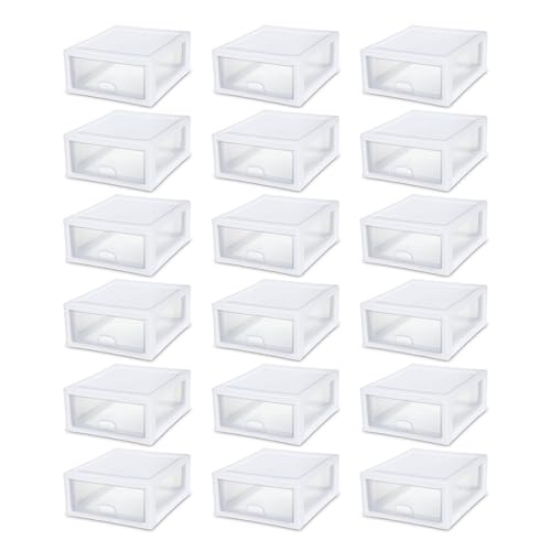 Sterilite 4-Pack 27 Quart Stacking Drawer, Clear Storage Organizer with White Frame M965