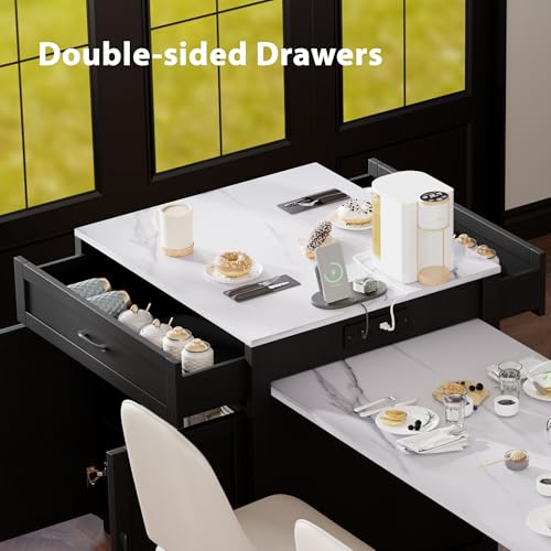 Merax 82.7" Kitchen Island with Extendable Dining Table, Storage & Charging Station, White Oak K8597