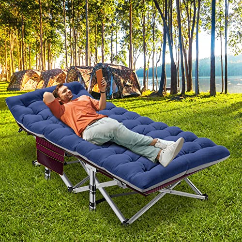 ABORON Folding Camping Cot with Mat for Adults, Heavy Duty Outdoor Bed with Carry Bag C211720