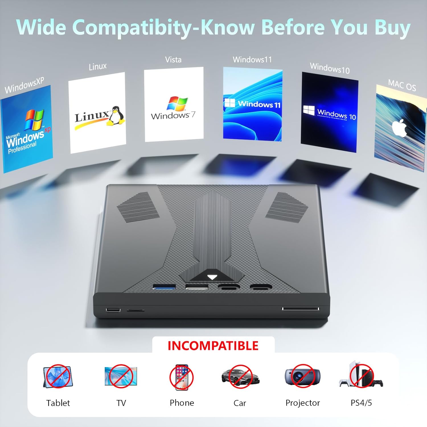 External Blu Ray Drive, USB 3.0 & Type-C, Blu Ray Burner for MacBook Laptop Desktop D42645