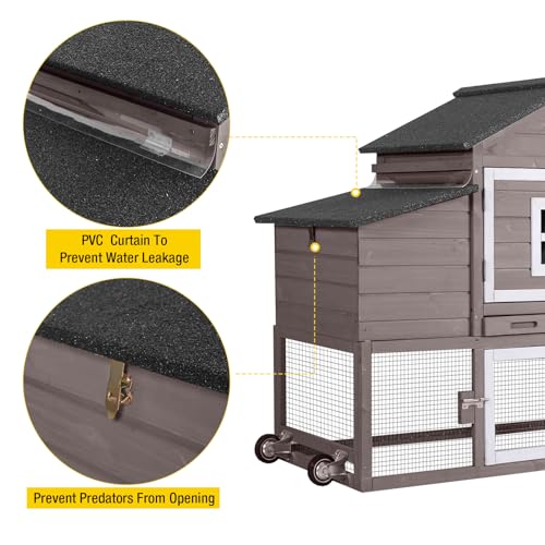 Aivituvin Chicken Coop Outdoor with Wheels, Wooden Hen House with Run T61910