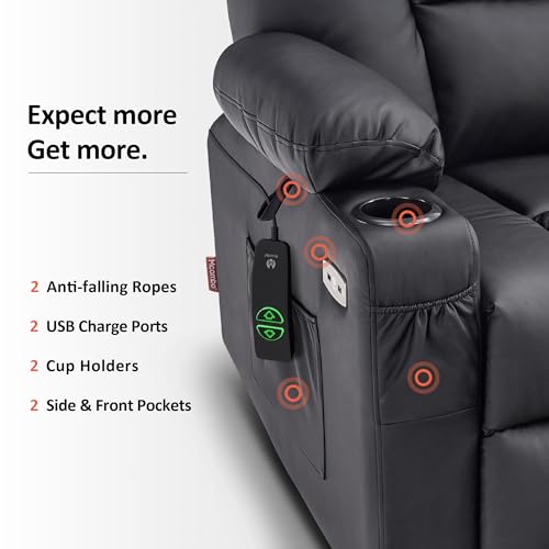 MCombo Small Power Lift Recliner Chair with Massage and Heat, Faux Leather, Dark Brown E441