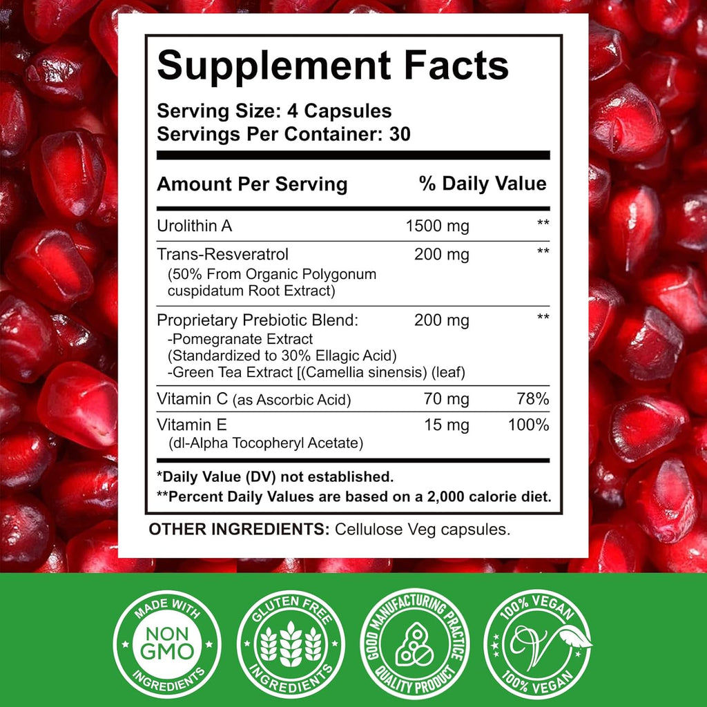 Urolithin A Supplement 1000 mg with Trans-Resveratrol, 120 Capsules B265186