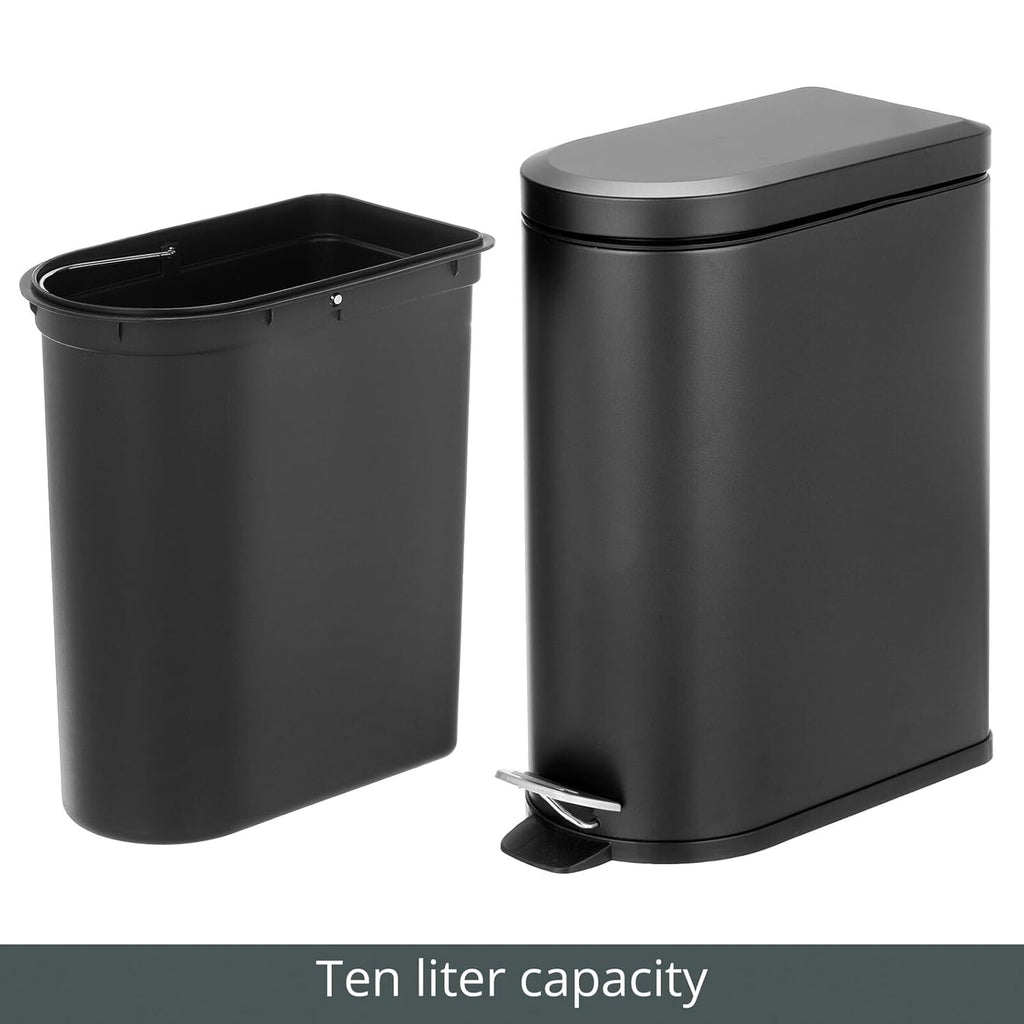 mDesign 2.6 Gallon Stainless Steel Step Trash Can with Lid, Black A528