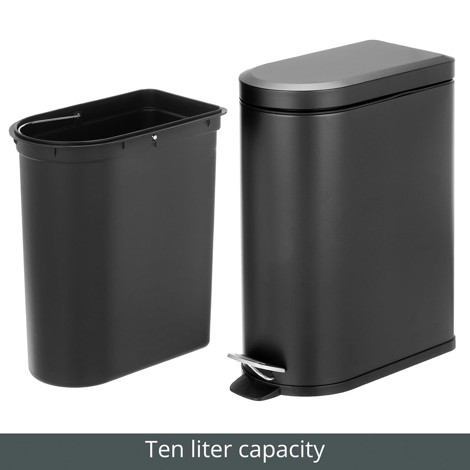 mDesign 2.6 Gallon Stainless Steel Step Trash Can with Lid, Black A528