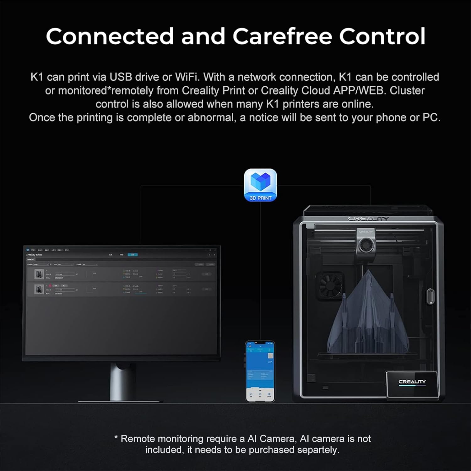 Creality K1 3D Printer, 600mm/s High Speed, WiFi Control, Auto Leveling N73468