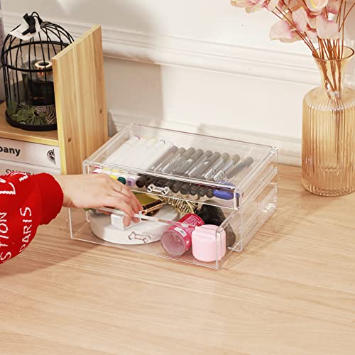 Cq Acrylic Stackable Makeup Organizer Set of 2, Clear 6 Drawers L8492