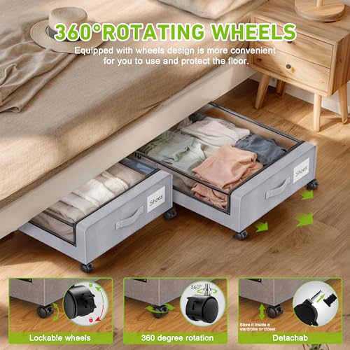 Under Bed Storage with Wheels, 2-Pack Rolling Metal Drawer, Black D42977
