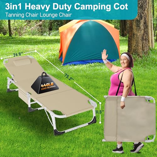 ABORON Folding Camping Cot with Mat for Adults, Heavy Duty Outdoor Bed with Carry Bag C211720