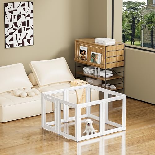 Transparent Dog Playpen with Wall Anchor, 23.6" H, 10 Panels, White N19944