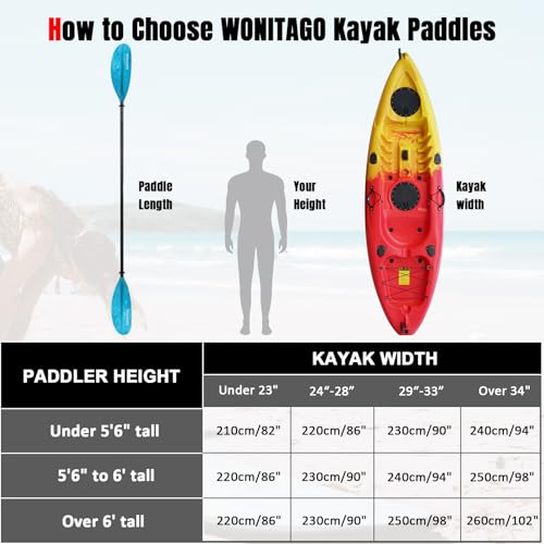 Kayak Paddles with Alloy Shaft and PP Blade, Adjustable 230-250 cm E1062
