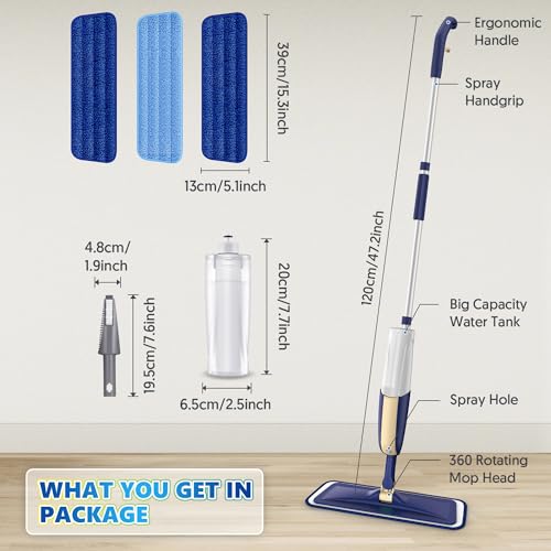 MEXERRIS Spray Mop for Hardwood Floors with 5X Washable Pads S732