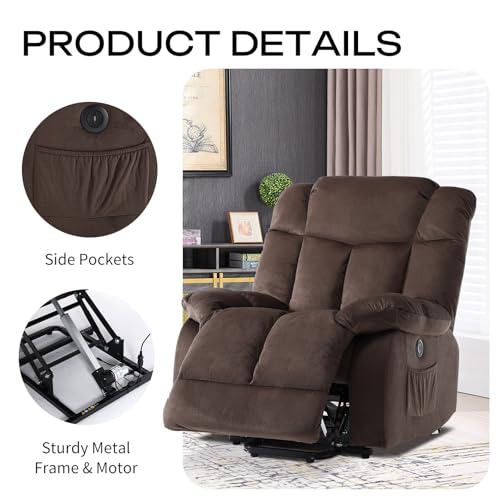 CANMOV Dual Motor Power Lift Recliner Chair for Elderly, Extra-Wide Seat, Heated Massage, Grey Fabric C219