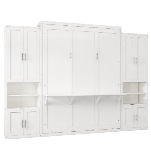 Queen Size Murphy Bed with Desk & Charging Station, White K505073