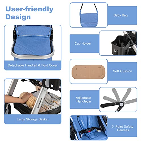 BABY JOY 2-in-1 Convertible Bassinet Reclining Stroller, Foldable Pram, Khaki I932