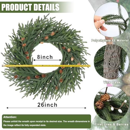 Artgar 26 Inch Pine Wreath for Front Door Christmas Decor T2410