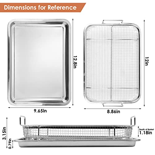 Eyourlife 2 Piece 18/8 Stainless Steel Air Fryer Basket for Oven, 12.8 x 9.6 Inch X5786