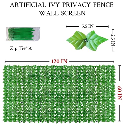 Artificial Ivy Privacy Fence Wall Screen 40x120 in UV-Anti Faux Greenery Backdrop U1001