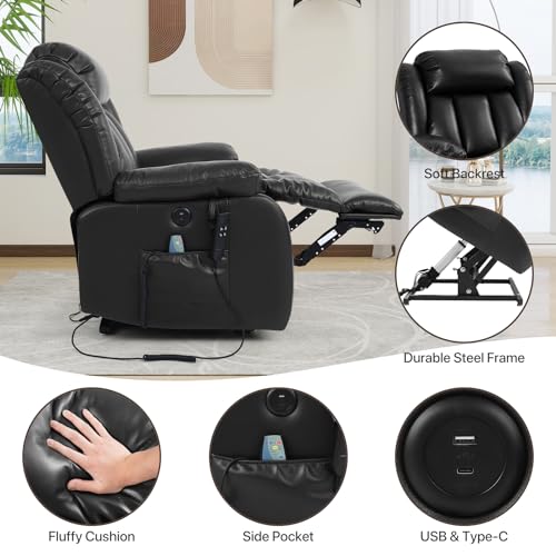 EDILLY Genuine Leather Power Lift Recliner Chair with Massage and Heating, Brown C901
