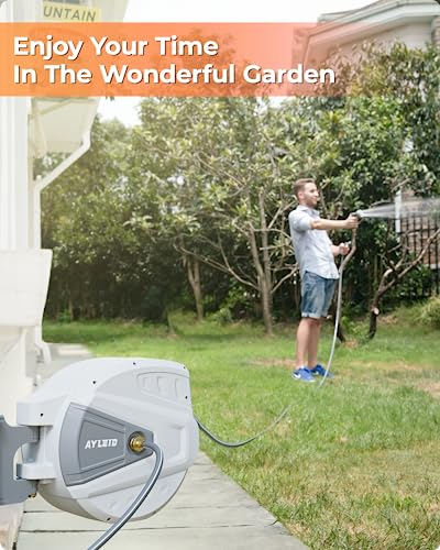Ayleid Retractable Garden Hose Reel, 1/2 in x 100 ft, Wall Mounted, Grey Q139915