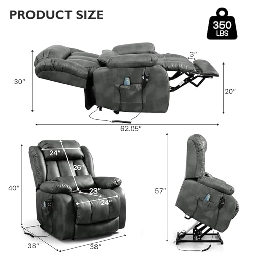 EDILLY Genuine Leather Power Lift Recliner Chair with Massage and Heating, Brown C901