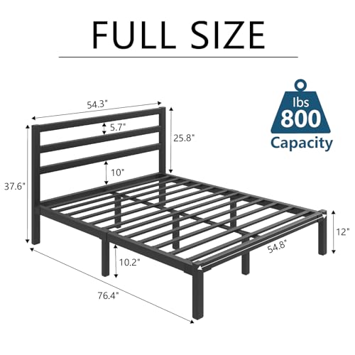 Full Size Heavy Duty Metal Platform Bed Frame with Under Bed Storage, Black R9813