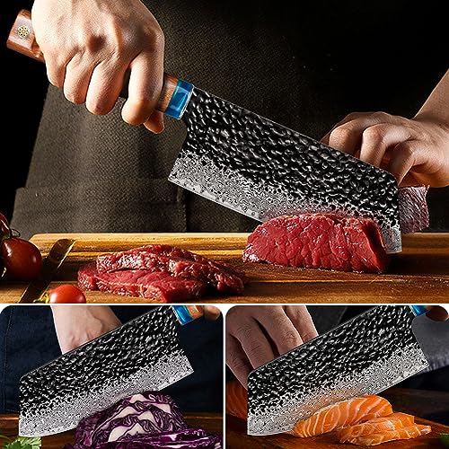 KEENZO Damascus Nakiri knife 7 inch, hand forged 67-layer high carbon stainless steel X615149