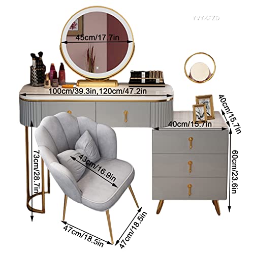 Makeup Vanity Desk with Lighted Mirror and Stool, Gray M812
