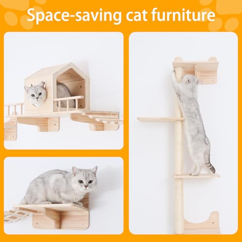Cat Wall Shelves with Scratching Post, 3-Step Indoor Climbing Set H1185