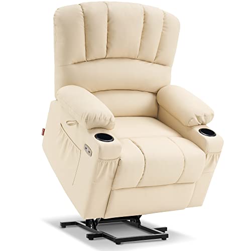MCombo Oversized Power Lift Recliner Chair for Elderly with Heat and Massage, Faux Leather, Dark Brown N537