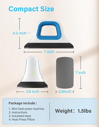 Mini Heat Press 7"x3.8" for Tshirts & HTV Vinyl, Auto-Off Safety Base (Blue) Y8542