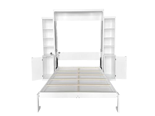Queen Size Murphy Bed with Desk & Charging Station, White K505073