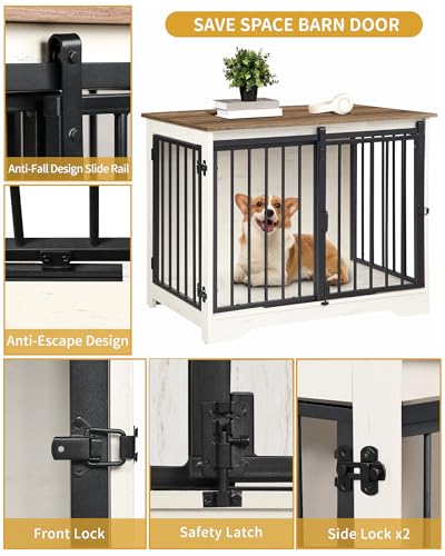 Dog Crate Furniture with Barn Door for Small Medium Dogs, Rustic Brown P911