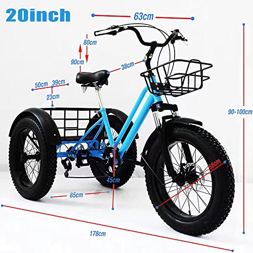 EMYJAY Adult Tricycle 7-Speed 20 Inch Fat Tire 3-Wheel Bike with Large Basket C421922