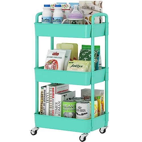 Sywhitta 3-Tier Plastic Rolling Utility Cart with Handle, Black F220270