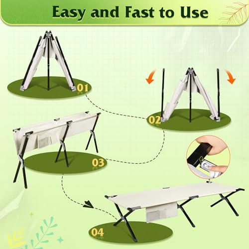 WLIVE Military Camping Cot, Portable Folding Cot with Carry Bag, Supports 300 Lbs, Silver Greige R758042