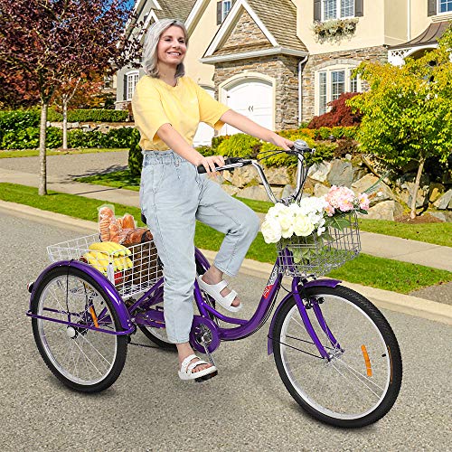PEXMOR Adult Tricycle 7 Speed, 24/26 Inch 3 Wheel Bike with Baskets D492