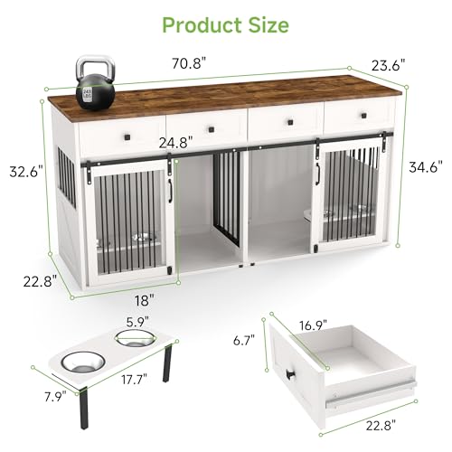Real Relax 71" Double Dog Crate Furniture with 2 Drawers, White Q173