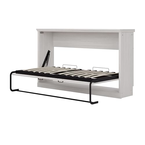 Merax Twin Murphy Bed with Storage Bookshelf and USB Charging, Rustic White U191604