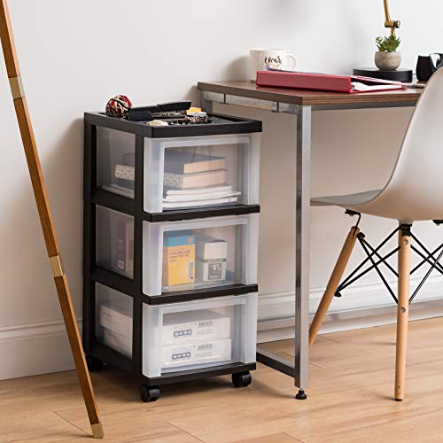 IRIS USA Plastic 10-Drawer Rolling Storage Cart with Wheels, Black/Clear T4065