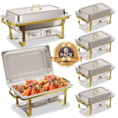ROOMTEC Chafing Dishes for Buffet 4 Pack, 8QT 304 Stainless Steel Chafing Dish Buffet Set, Chafers and Buffet Warmers Sets for Birthday, Wedding, Rolled-Edge Design, Gold and Silver